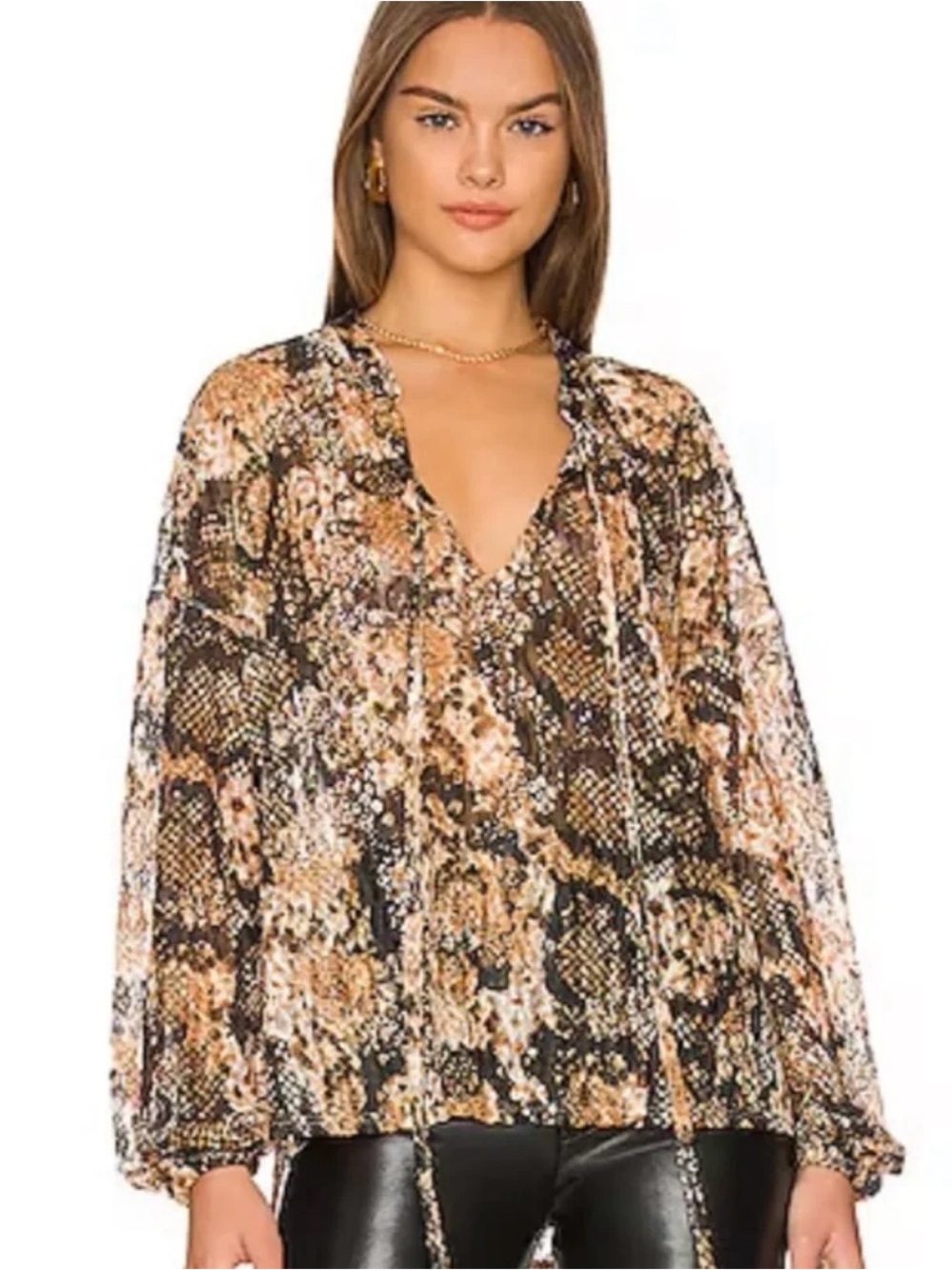 Free People Out For The Night Snake Print Tunic Sz M Boho Peasant Relaxed Hippie